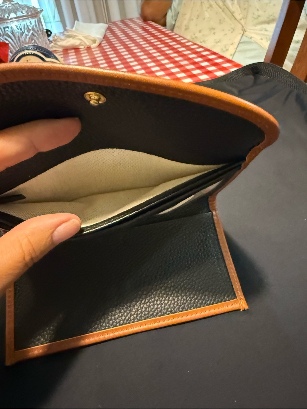 Dooney & Bourke Black Pebbled Leather Wallet with Cognac Trim - Picture 3 of 5